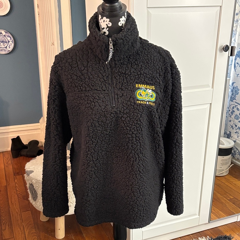 Black Sherpa Pullover with Embroidered Emmaus Hornets track and field Logo